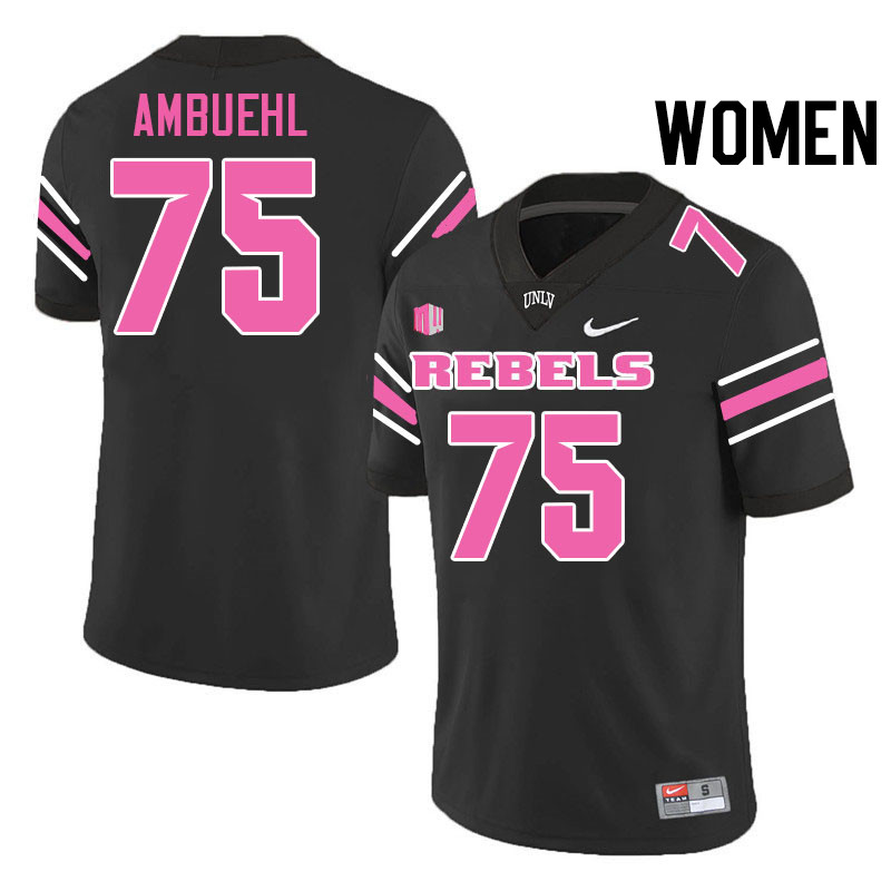 Women #75 Anton Ambuehl UNLV Rebels College Football Jerseys Stitched-Black